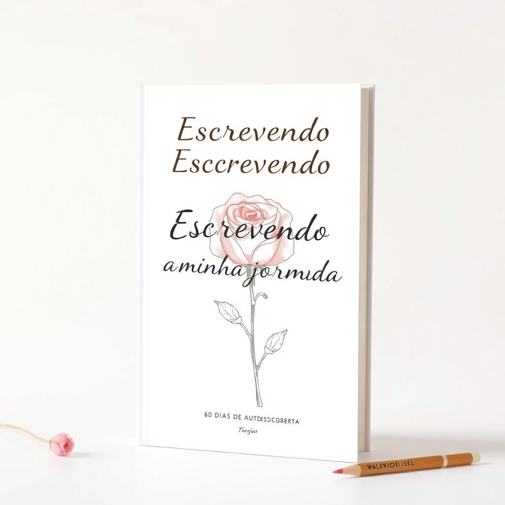 A book cover design for a therapist titled 'Escrevendo a minha jornada - 60 dias de autodescoberta'