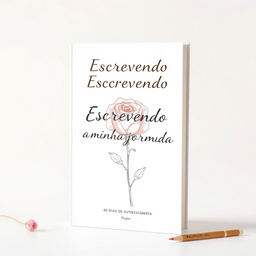 A book cover design for a therapist titled 'Escrevendo a minha jornada - 60 dias de autodescoberta'