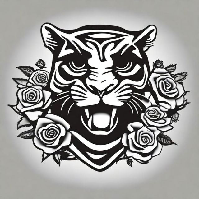 This is a high-quality, digital art of a simple, black and white tattoo design that combines the iconic imagery of the Grateful Dead with a stylized tiger