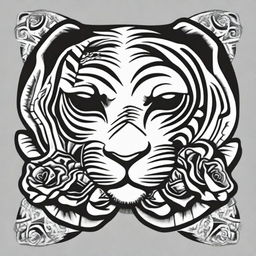 This is a high-quality, digital art of a simple, black and white tattoo design that combines the iconic imagery of the Grateful Dead with a stylized tiger