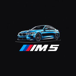 A striking t-shirt design featuring a BMW M5 sports car prominently displayed against a sleek black background