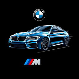 A striking t-shirt design featuring a BMW M5 sports car prominently displayed against a sleek black background