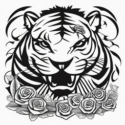 This is a high-quality, digital art of a simple, black and white tattoo design that combines the iconic imagery of the Grateful Dead with a stylized side view of a tiger with its mouth closed