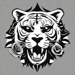 This is a high-quality, digital art of a simple, black and white tattoo design that combines the iconic imagery of the Grateful Dead with a stylized side view of a tiger with its mouth closed