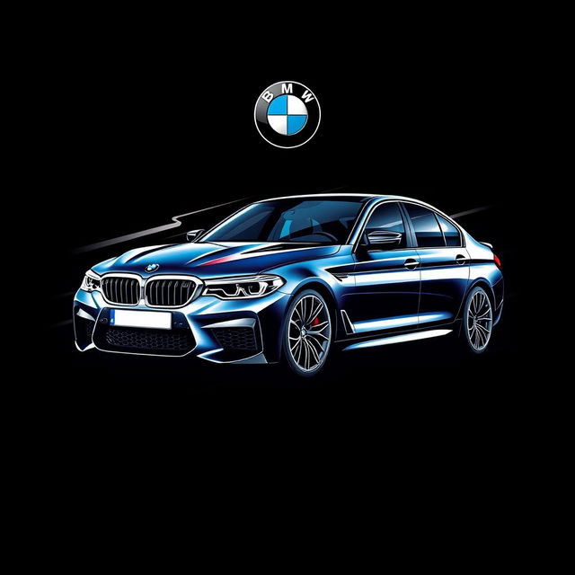 An eye-catching t-shirt design featuring a BMW M5 on a black background