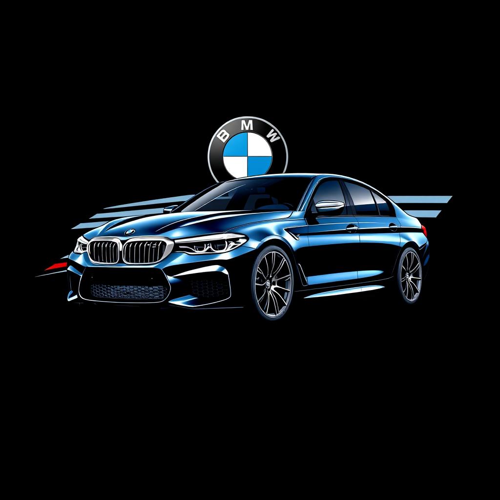 An eye-catching t-shirt design featuring a BMW M5 on a black background