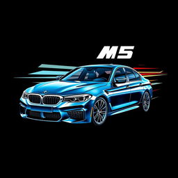 An eye-catching t-shirt design featuring a BMW M5 on a black background