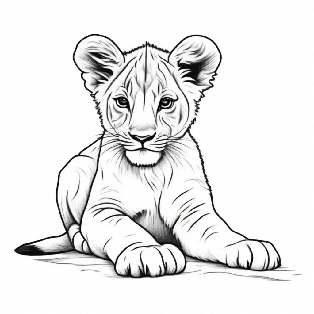 Detailed full-body illustration of a lion cub against a stark white background.