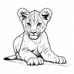 Detailed full-body illustration of a lion cub against a stark white background.