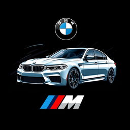 An engaging t-shirt design featuring a stylized BMW M5 on a black background