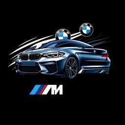An engaging t-shirt design featuring a stylized BMW M5 on a black background
