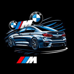 An engaging t-shirt design featuring a stylized BMW M5 on a black background
