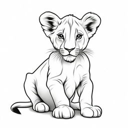 Detailed full-body illustration of a lion cub against a stark white background.