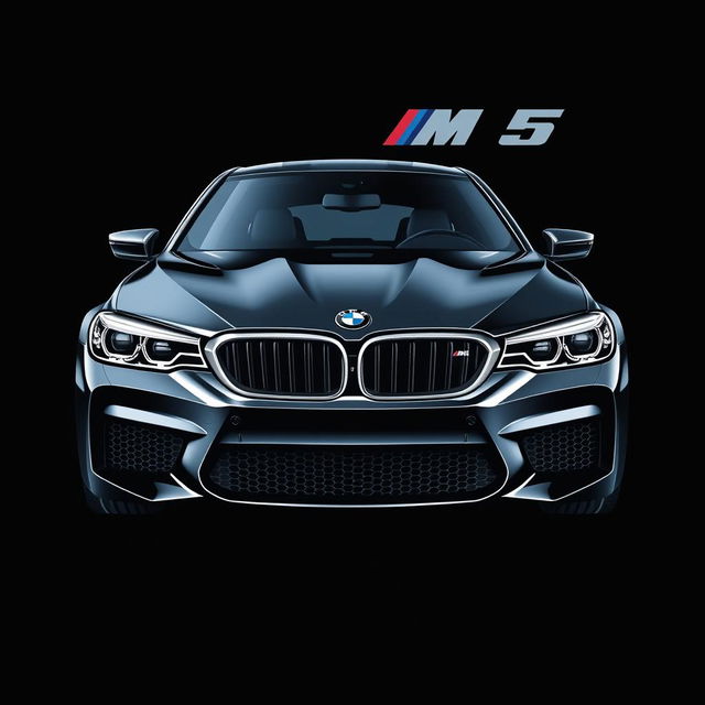 A striking t-shirt design featuring the front view of a BMW M5 on a black background