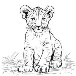 Detailed full-body illustration of a lion cub against a stark white background.