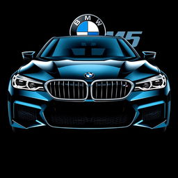 A striking t-shirt design featuring the front view of a BMW M5 on a black background