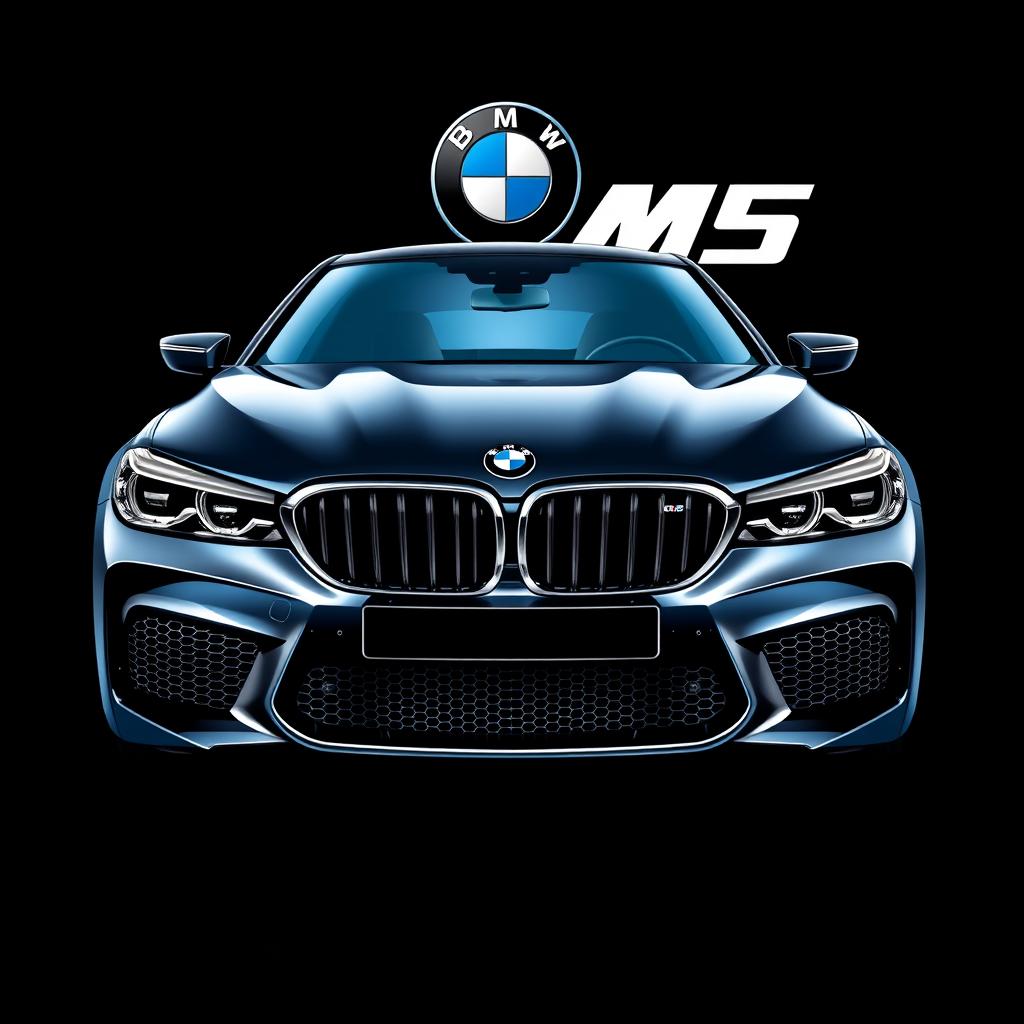 A striking t-shirt design featuring the front view of a BMW M5 on a black background