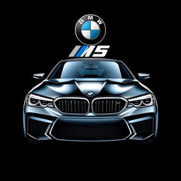 A striking t-shirt design featuring the front view of a BMW M5 on a black background