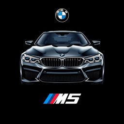 A striking t-shirt design featuring the front view of a BMW M5 against a solid black background