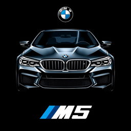 A striking t-shirt design featuring the front view of a BMW M5 against a solid black background