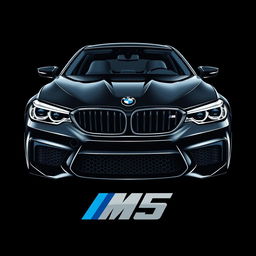 A striking t-shirt design featuring the front view of a BMW M5 against a solid black background