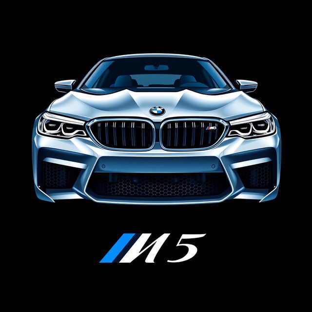 A captivating t-shirt design featuring the front view of a BMW M5 against a black background