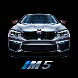 A captivating t-shirt design featuring the front view of a BMW M5 against a black background