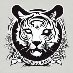 This is a high-quality, digital art of a simple, black and white tattoo design that combines the iconic imagery of the Grateful Dead with a stylized tiger