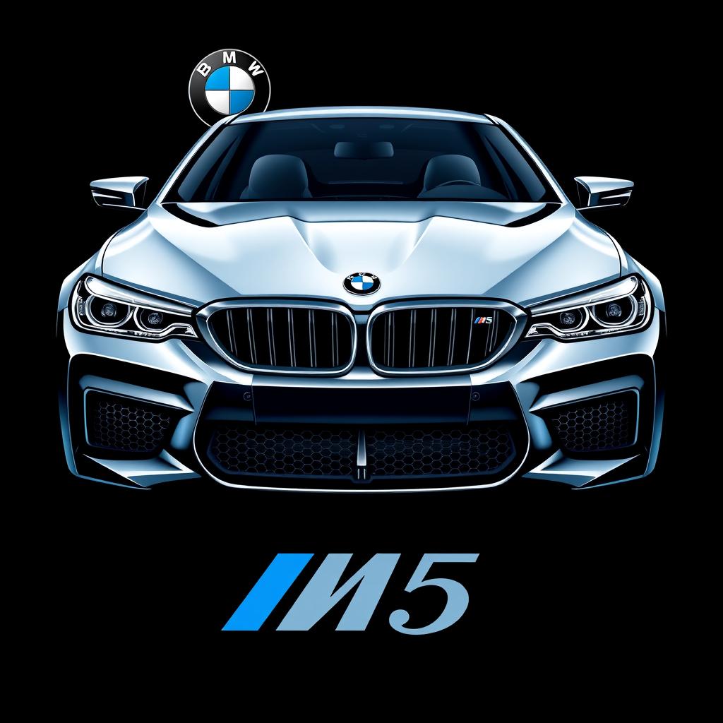 A captivating t-shirt design featuring the front view of a BMW M5 against a black background