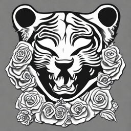 This is a high-quality, digital art of a simple, black and white tattoo design that combines the iconic imagery of the Grateful Dead with a stylized tiger