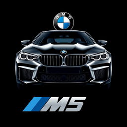 A visually striking t-shirt design showcasing the front view of a BMW M5 against a sleek black background