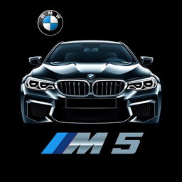 A visually striking t-shirt design showcasing the front view of a BMW M5 against a sleek black background