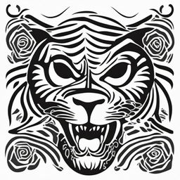 This is a high-quality, digital art of a simple, black and white tattoo design that combines the iconic imagery of the Grateful Dead with a stylized tiger