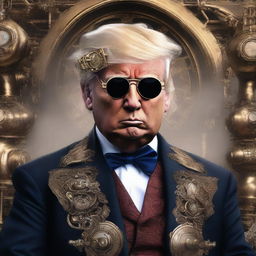 A high-quality digital art piece reimagining Donald Trump in a steampunk style