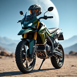 A detailed rendering of a Teken 250 Enduro motorcycle, designed to reflect the aesthetics of Halo's Master Chief