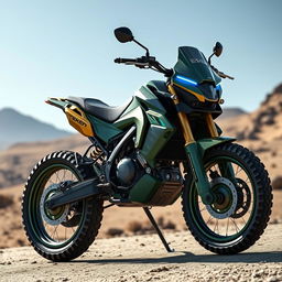 A detailed rendering of a Teken 250 Enduro motorcycle, designed to reflect the aesthetics of Halo's Master Chief