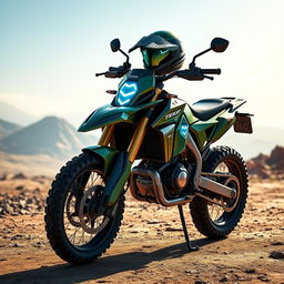 A detailed rendering of a Teken 250 Enduro motorcycle, designed to reflect the aesthetics of Halo's Master Chief