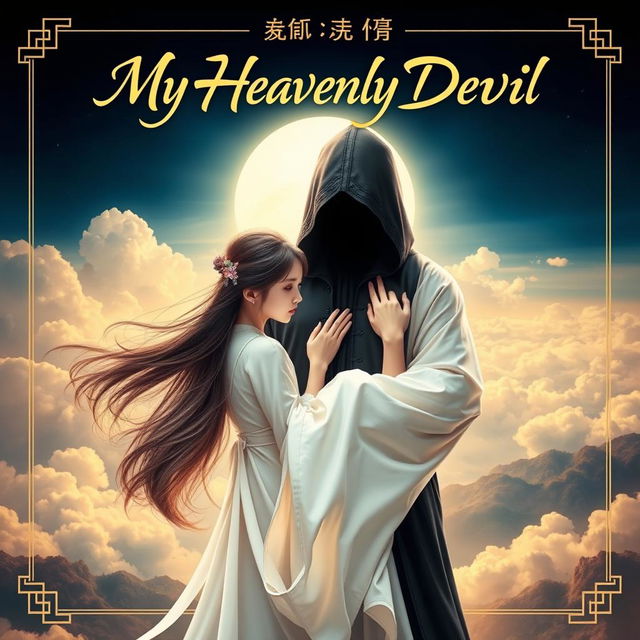 A captivating book cover featuring the title 'My Heavenly Devil' in beautiful, elegant calligraphy at the top