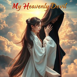 A captivating book cover featuring the title 'My Heavenly Devil' in beautiful, elegant calligraphy at the top
