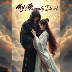 A captivating book cover featuring the title 'My Heavenly Devil' in beautiful, elegant calligraphy at the top