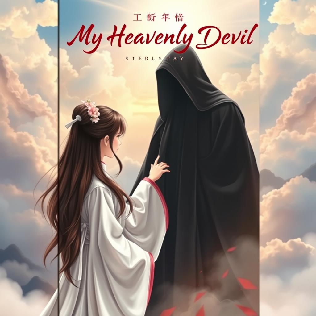 A captivating book cover featuring the title 'My Heavenly Devil' in beautiful, elegant calligraphy at the top