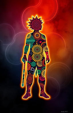 A striking artistic representation of a famous icon, featuring an elaborate silhouette filled with intricate patterns and vibrant colors that showcase its cultural significance