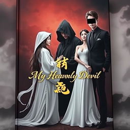 A captivating book cover featuring the title 'My Heavenly Devil' elegantly written in the center in stunning golden calligraphy