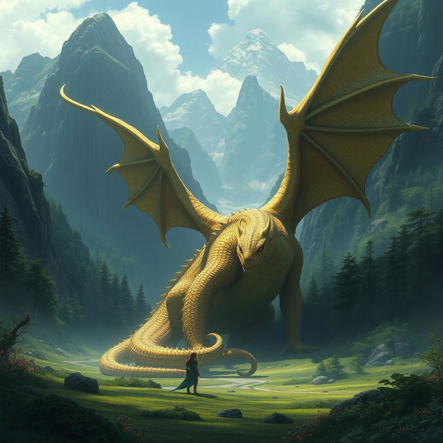 In a lush green valley surrounded by towering mountains and dense forests, there lives a massive dragon named Medragon