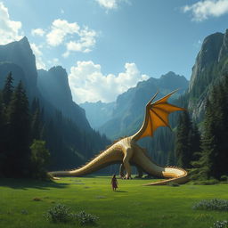 In a lush green valley surrounded by towering mountains and dense forests, there lives a massive dragon named Medragon