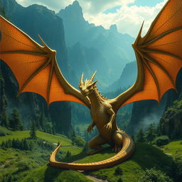 In a lush green valley surrounded by towering mountains and dense forests, there lives a massive dragon named Medragon