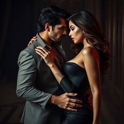 An alluring scene depicting a sexy couple in a seductive moment, inspired by the 'Psycho Billionaire' theme