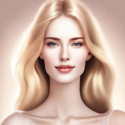 A high-quality digital art image of a beautiful, tall, and slender woman with golden hair and shining eyes