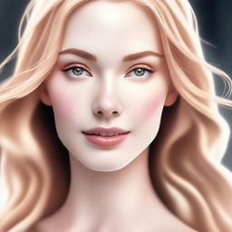 A high-quality digital art image of a beautiful, tall, and slender woman with golden hair and shining eyes