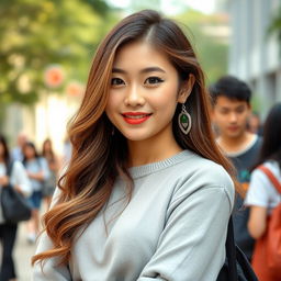 A portrait of a 21-year-old college student from Hong Kong who is passionate about makeup, showcasing her vibrant personality and youthful energy